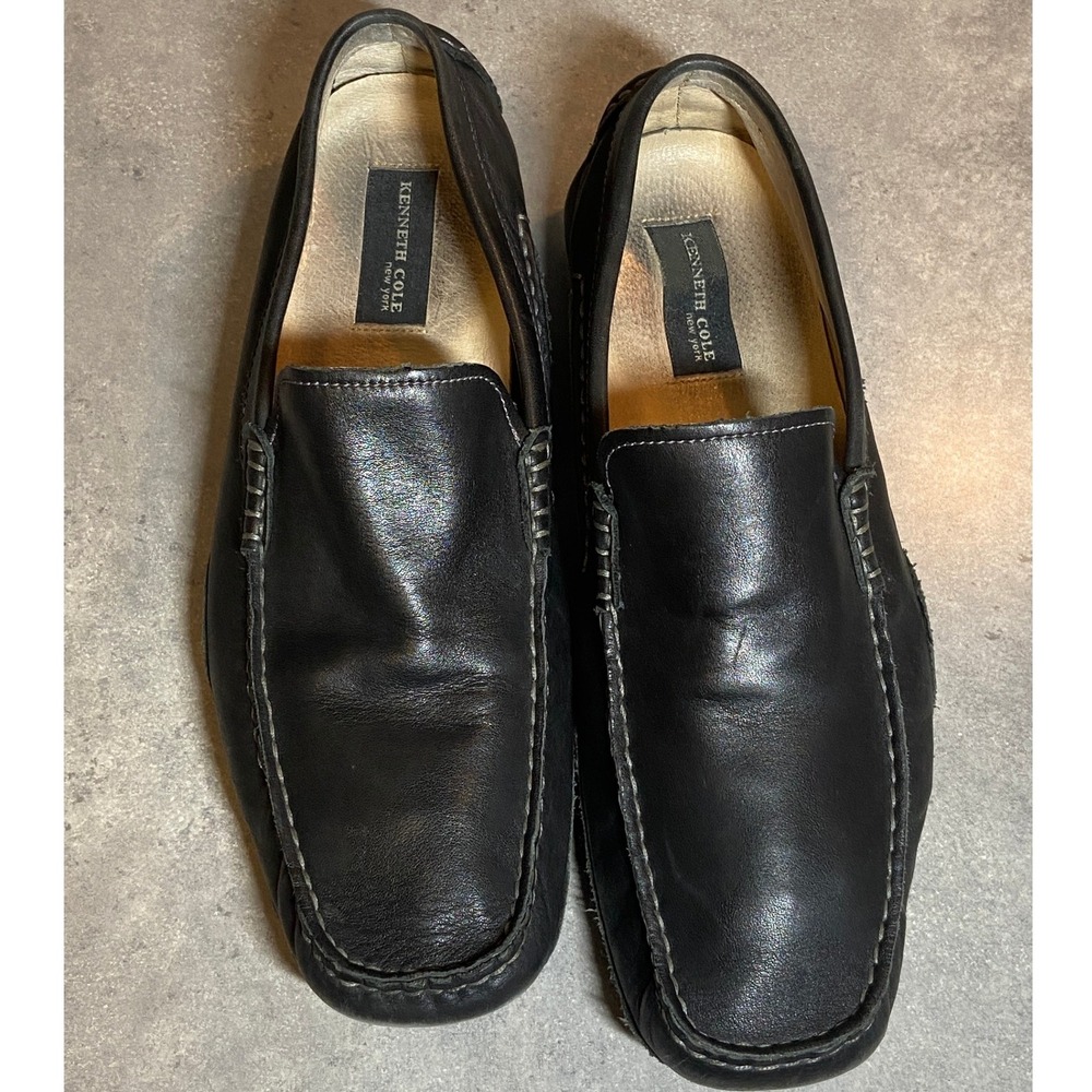 Kenneth Cole New York Men's Black Leather Loafers Slip On Shoes 9.5M
